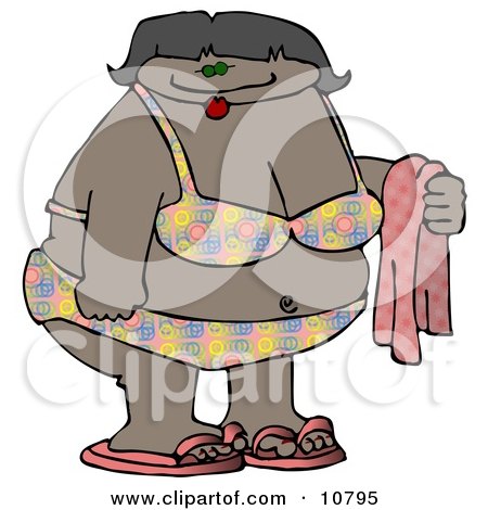 Royalty-free clipart picture of a chubby African American woman in sandals 