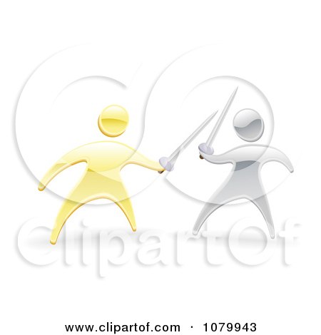 Clipart 3d Gold And Silver Men Fencing With Swords Royalty Free Vector 