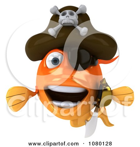Clipart 3d Pirate Goldfish Smiling - Royalty Free CGI Illustration by
