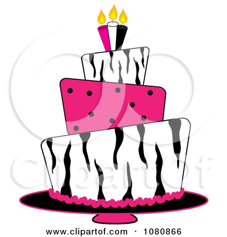 Birthday Cake Clip  Free on Clipart Round Three Tiered Funky Zebra Print And Pink Polka Dot