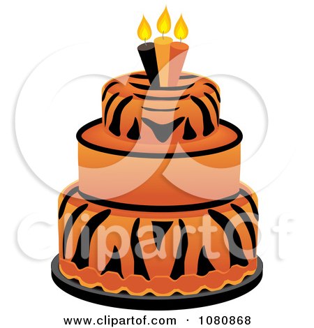 Birthday Cake Candles on Tiered Tiger Print Fondant Cake With Birthday Ca    By Pams Clipart