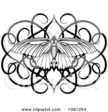 Clipart Black And White Swirl Butterfly Tattoo Design Element Royalty Free