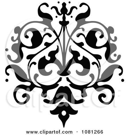 Clipart Black And White Ornate Floral Tattoo Design Element 2 Royalty Free