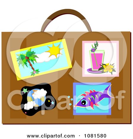 Funny Travel Sticker on Clipart Suitcase With Travel Stickers   Royalty Free Vector