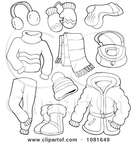 Winter Coloring Pages on Clipart Outlined Winter Clothing And Accessories   Royalty Free Vector