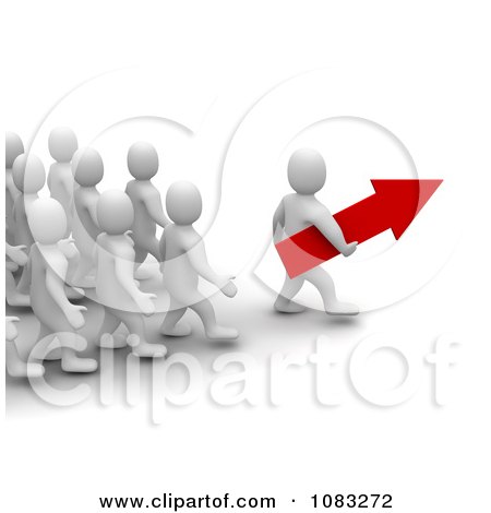 Clipart 3d Blanco White Man Leader Carrying An Arrow In Front Of His Team -