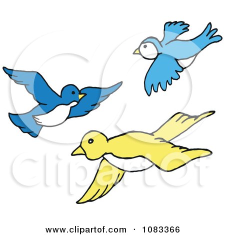 Colorful Birds Flying on Clipart Blue And Yellow Birds Flying   Royalty Free Vector