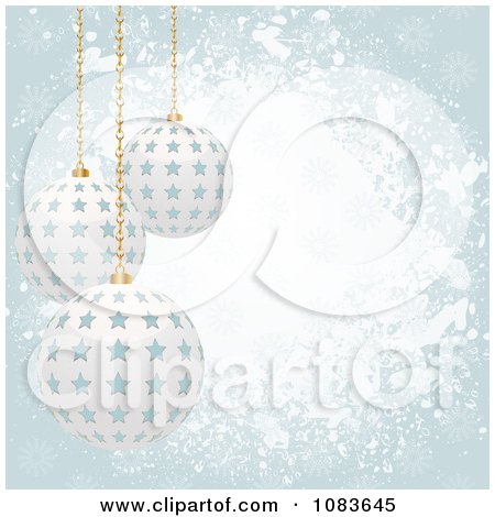 Grungy Blue Christmas Background With 3d Starry Baubles by Elaine Barker