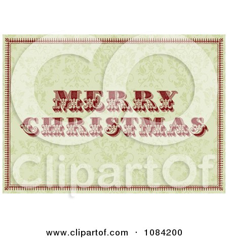 vintage merry christmas text. Vintage Merry Christmas Greeting Over A Green Floral Pattern