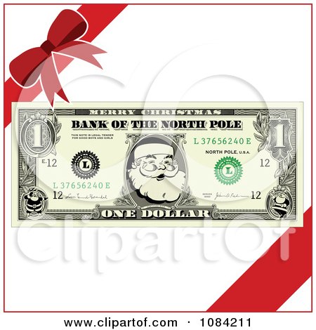 Christmas Vector on Christmas Santa Dollar Bill And Gift Ribbons   Royalty Free Vector