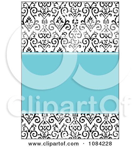 Blue And Distressed Black And White Victorian Pattern Invitation Background 