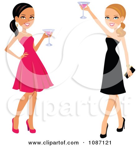 Black White Dress on Clipart Black And White Women Toasting In Dresses   Royalty Free