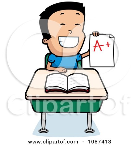 Smart  on Clipart Smart School Boy Sitting At A Desk With An A Plus Report Card