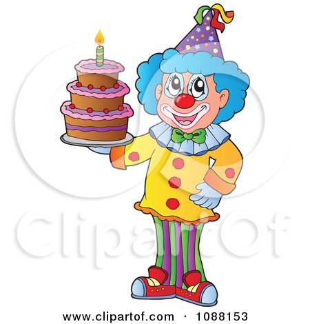 Circus Birthday Cakes on Clipart Circus Clown Holding A Birthday Cake   Royalty Free Vector