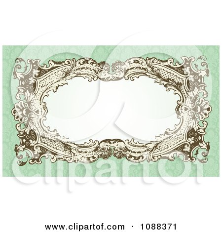 Clipart Victorian Wedding Frame With White Copyspace On Green Damask