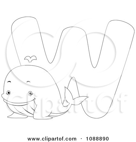 Whale Coloring Pages on Clipart Outlined W Is For Whale Coloring Page   Royalty Free Vector
