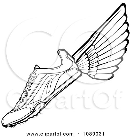 Coloring Pages  Girls on Clipart Black And White Winged Track Shoe   Royalty Free Vector