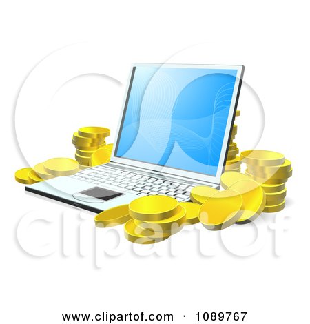 Vector  Free on Clipart 3d Gold Coins Stacked Around A Laptop   Royalty Free Vector