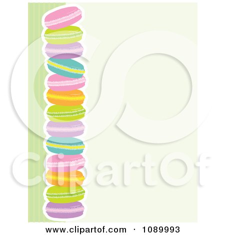 Border Of Colorful Macaroon Cookies And Green Stripes With Beige Copyspace