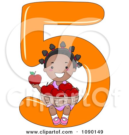 Clipart on Clipart Black School Girl Holding Five Apples On Number 5   Royalty