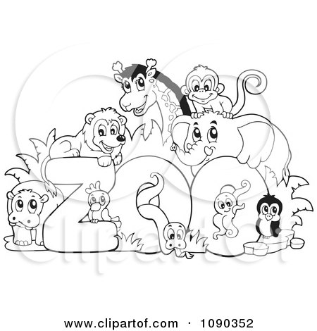  Coloring on Clipart Outlined Animals Around The Word Zoo   Royalty Free Vector
