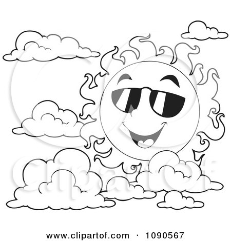 Summer Coloring Pages  Kids on Clipart Coloring Page Outline Of A Happy Summer Sun With Shades And
