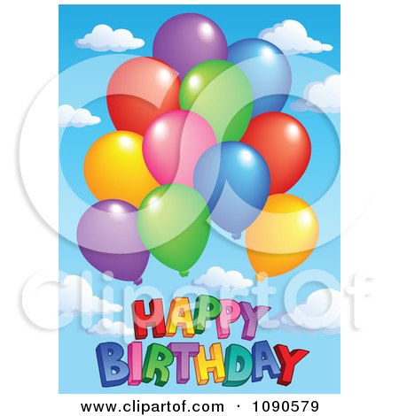 Robot Birthday Party on Clipart Colorful Party Balloons Over Happy Birthday Against A Sky
