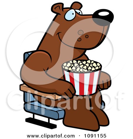 Movies  Theater on Clipart Happy Bear With Popcorn At The Movie Theater   Royalty Free