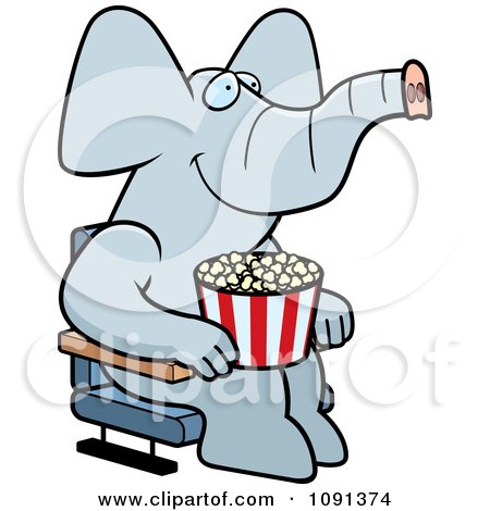 Movies  Theater on Clipart Happy Elephant With Popcorn At The Movie Theater   Royalty