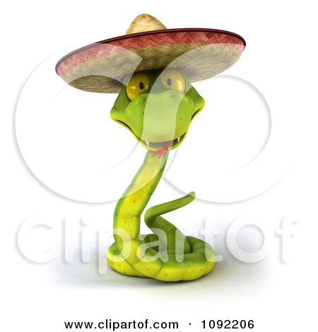 3d Green Snake Wearing A Mexican Sombrero 1