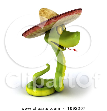3d Green Snake Wearing A Mexican Sombrero 2