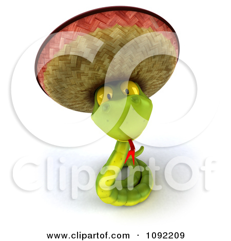 3d Green Snake Wearing A Mexican Sombrero 4