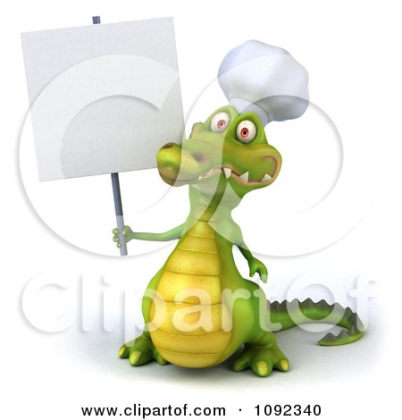 Crocodile Funny Sign on Clipart 3d Chef Crocodile Holding A Sign 1   Royalty Free Cgi