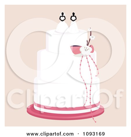 Clipart Layered Wedding Cake With A Lesbian Topper 1 Royalty Free Vector