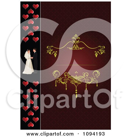 Clipart Red And Gold Wedding Invite With A Border Of Hearts And Couple 