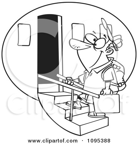 Small Aircraft on Black And White Outline Cartoon Tourist Man Boarding An Airplane Re