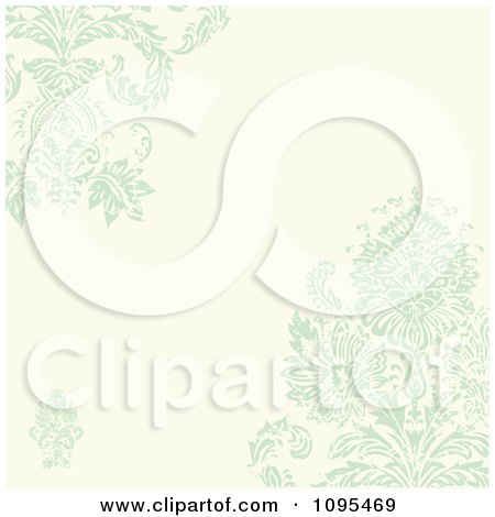 Pastel Green And Beige Damask Background With Copyspace by BestVector