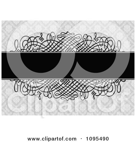 Clipart Black Text Bar Over Swirls And A Gray Floral Pattern Wedding 