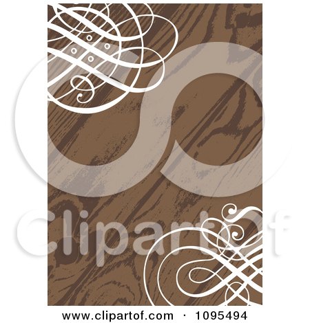 Wood Grain Wedding Invitation With Ornate White Swirls In The Corners by 