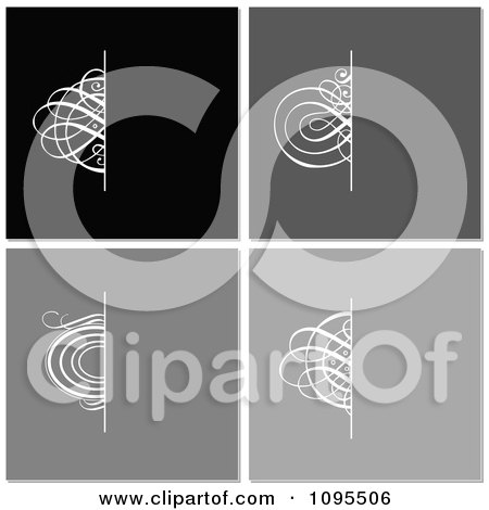 Clipart Four Grayscale Swirl Wedding Invitation Designs With Copyspace 