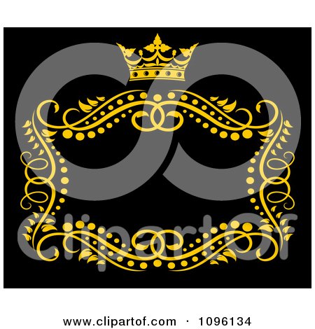 Free Vector Crown on Gold Ornate Swirl Frame With A Crown And Copyspace On Black     By