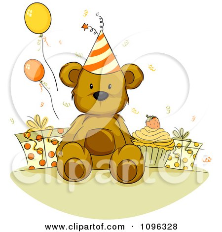 Birthday Flower on Clipart Teddy Bear With A Birthday Cupcake Presents And Party Balloons