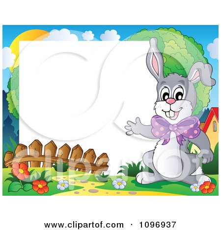 Love Picture Frames on Clipart Happy Easter Rabbit Waving Around A Frame   Royalty Free