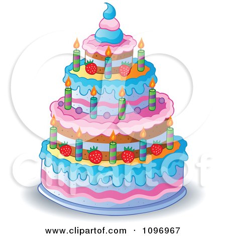 Candyland Birthday Cake on Four Tiered Colorful Birthday Cake With Candles And Strawberries