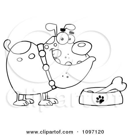 Funny Black  White Pictures on Clipart Black And White Bulldog With A Bone In His Dish Bowl   Royalty