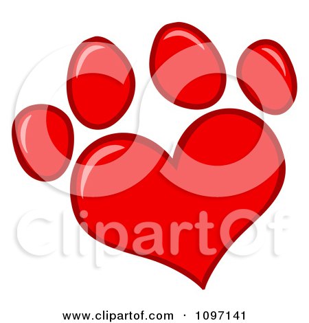 Puppy Coloring Sheets on Clipart Red Heart Shaped Dog Paw Print   Royalty Free Vector