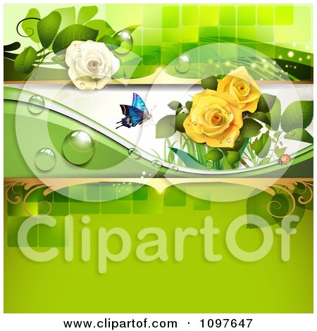 Clipart Spring Time Or Wedding Background With Yellow And White Roses And A