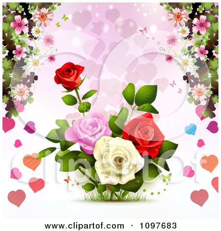 Free Wallpaper Download on With Roses And Hearts   Royalty Free Vector Illustration By Merlinul