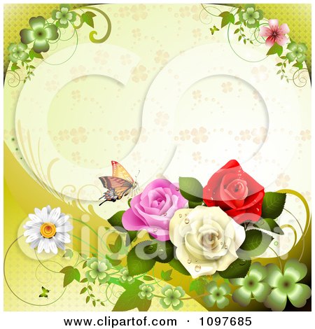 Spring Time Or Wedding Background With Roses And A Butterfly 1 by merlinul