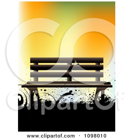 Clipart Park Bench Over Black Grass Grunge On Orange And Green 